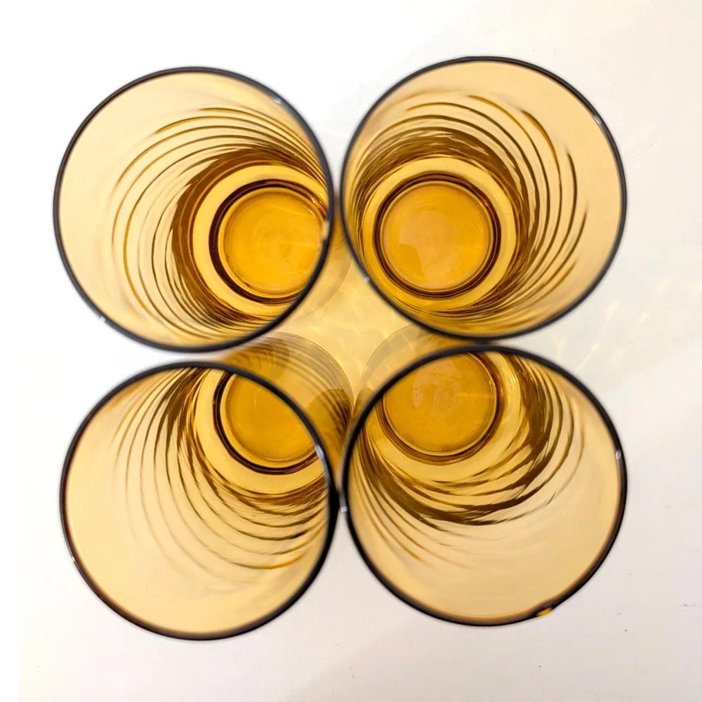 Libbey Gold Amber Swirl 16 oz Iced Tea Glasses Set of 4 Drinkware Vtg  #39901-K